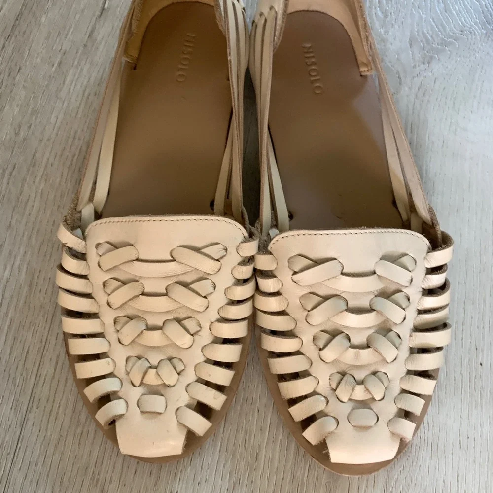 Nisolo Huarache Leather Sandals Bone Off-White Flat Woven Shoes Womens 6.5